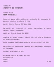 Menu Zafferano Podere dell'Angelo vino biologico 